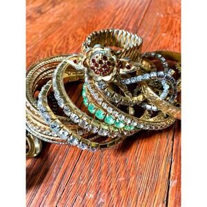 Lot 18 Piece Gold Tone Vintage Modern Cuff Bangle Bracelets Rhinestone Estate